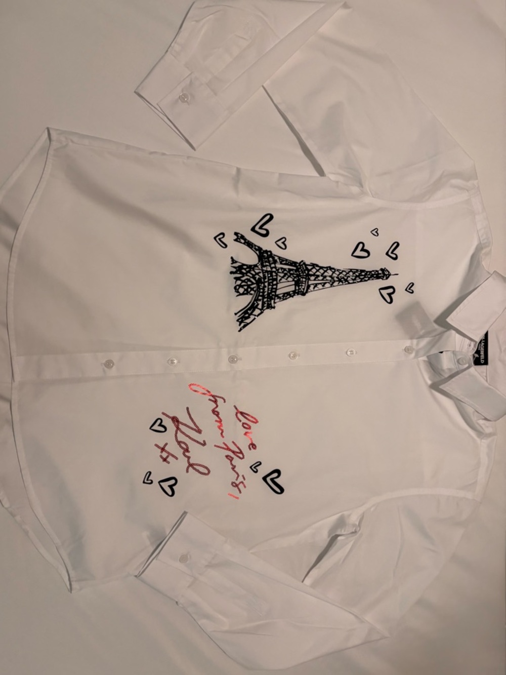 Karl Lagerfeld Women’s White Button-Down Shirt with Eiffel Tower Size S - New